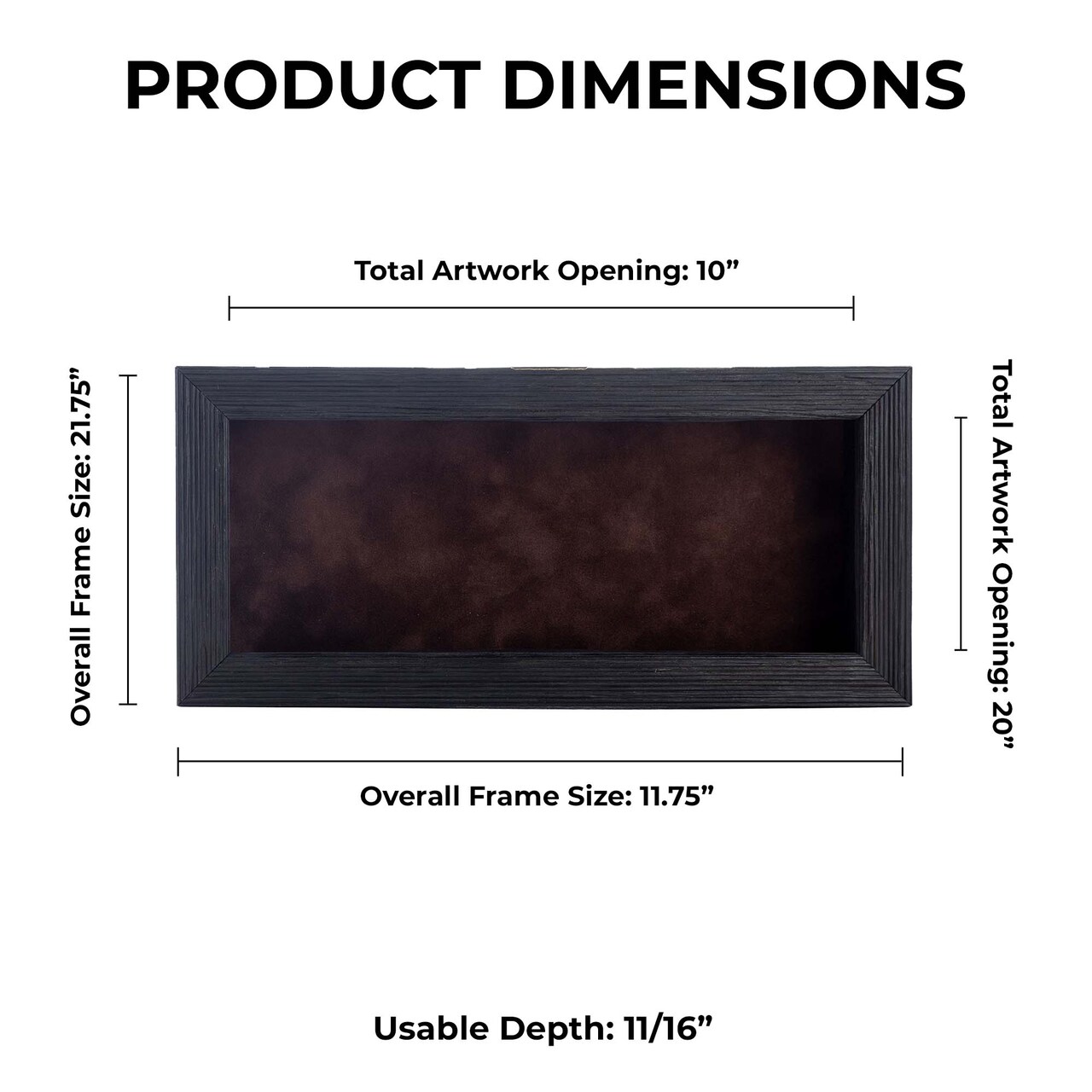 Rustic Black Wood Shadow Box Frame with Acrylic Front - Brown Suede Backing, 30 Sizes